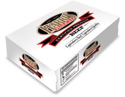foodservice_premium_pattie_box_LRG White carton imprinted with Harris Ranch logo, Certified Premium Beef, Legendary Beef. Legendary Quality.