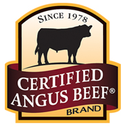 freshbf_CAB_label Certified Angus Beef Brand logo. Rounded top of rectangular shape says: Since 1978 and has silhouette of steer. Logo is gold with burgundy stripe