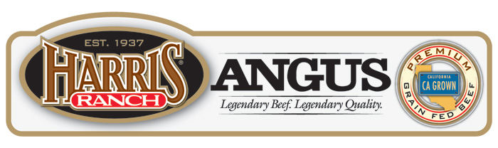 freshbf_cagrown_LBLQ_angus_label_LRG Harris Ranch Angus Label with HR logo and following text: Est. 1937, Legendary Beef. Legendary Quality. Premium Grain-Fed Beef, CA Grown.