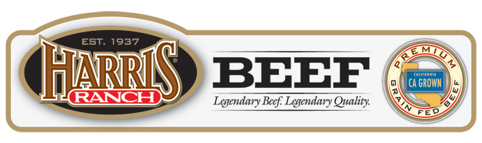 freshbf_cagrown_LBLQ_beef_label_LRG Harris Ranch Beef Label with HR logo and following text: Est. 1937, Legendary Beef. Legendary Quality. Premium Grain-Fed Beef, CA Grown.